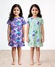 Anthrilo 100% Organic Cotton Knit Pack Of 2 Half Sleeves Unicorn & Butterflies Printed Night Dresses - Green & Purple