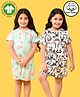 Anthrilo 100% Organic Cotton Knit Pack Of 2 Half Sleeves Baby Panda & Ice Cream Printed Night Dresses - White & Aqua