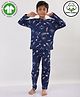 Anthrilo 100% Organic Cotton Knit Full Sleeves Space Theme Printed Coordinating Night Suit Set - Blue