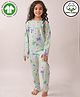 Anthrilo 100% Organic Cotton Knit Full Sleeves Butterflies Printed Coordinating Night Suit Set - Green