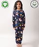 Anthrilo 100% Organic Cotton Knit Full Sleeves Carnival Theme Printed Coordinating Night Suit Set - Navy Blue