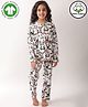 Anthrilo 100% Organic Cotton Knit Full Sleeves Pandas Printed Coordinating Night Suit Set - White