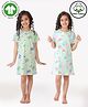 Anthrilo 100% Organic Cotton Knit Pack Of 2 Half Sleeves Butterfly & Ice Cream Printed Nighties - Green & Aqua Blue