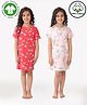 Anthrilo 100% Organic Cotton Knit Pack Of 2 Half Sleeves Cherry & Unicorn Printed Nighties - Red & Pink