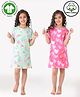 Anthrilo 100% Organic Cotton Knit Pack Of 2 Half Sleeves Ice Cream & Heart Printed Nighties - Aqua Blue & Pink
