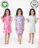 Anthrilo 100% Organic Cotton Knit Pack Of 3 Half Sleeves Hearts & Unicorns Printed Night Dresses - Pink Purple & Aqua Blue