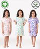 Anthrilo 100% Organic Cotton Knit Pack Of 3 Half Sleeves Ice Creams & Unicorns Printed Night Dresses - Pink Aqua Blue & Purple