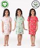 Anthrilo 100% Organic Cotton Knit Pack Of 3 Half Sleeves Butterflies & Unicorns Printed Night Dresses - Pink Green & Red