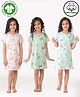 Anthrilo 100% Organic Cotton Knit Pack Of 3 Half Sleeves Butterflies & Unicorns Printed Night Dresses - Pink Green & Aqua Blue