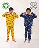 Anthrilo 100% Organic Cotton Knit Pack Of 2 Full Sleeves Pop It & Space Theme Printed Coordinating Night Suit Sets - Yellow & Blue