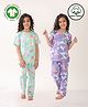 Anthrilo 100% Organic Cotton Knit Pack Of 2 Half Sleeves Unicorn & Ice Cream Printed Coordinating Night Suit Sets - Aqua & Purple