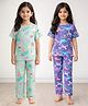 Anthrilo 100% Organic Cotton Knit Pack Of 2 Half Sleeves Unicorn & Ice Cream Printed Coordinating Night Suit Sets - Aqua & Purple