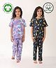 Anthrilo 100% Organic Cotton Knit Pack Of 2 Half Sleeves Unicorn & Dinosaur Printed Coordinating Night Suit Sets - Purple & Navy