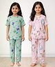 Anthrilo 100% Organic Cotton Knit Pack Of 2 Half Sleeves Unicorn & Butterfly Printed Coordinating Night Suit Sets - Pink & Green