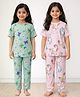Anthrilo 100% Organic Cotton Knit Pack Of 2 Half Sleeves Unicorn & Butterfly Printed Coordinating Night Suit Sets - Pink & Green