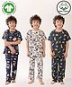 Anthrilo 100% Organic Cotton Knit Pack Of 3 Half Sleeves Pandas & Dinosaurs Printed Coordinating Night Suit Sets - Blue White & Navy Blue