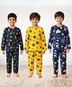 Anthrilo 100% Organic Cotton Knit Pack Of 3 Full Sleeves Dinosaurs & Carnival Theme Printed Coordinating Night Suit Set - Navy Blue & Yellow