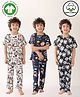 Anthrilo 100% Organic Cotton Knit Pack Of 3 Half Sleeves Baby Pandas & Carnival Theme Printed Coordinating Night Suit Set - White Blue & Black