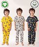 Anthrilo 100% Organic Cotton Knit Pack Of 3 Half Sleeves Dinosaurs & Baby Pandas Printed Coordinating Night Suit Set - Yellow White & Navy Blue