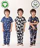 Anthrilo 100% Organic Cotton Knit Pack Of 3 Half Sleeves Footballs & Carnival Theme Printed Coordinating Night Suit Set - Black & Blue