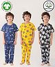 Anthrilo 100% Organic Cotton Knit Pack Of 3 Half Sleeves Space Theme & Football Printed Coordinating Night Suit Sets - Blue Yellow & Black