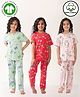 Anthrilo 100% Organic Cotton Knit Pack Of 3 Half Sleeves Butterfly & Unicorn Printed Coordinating Night Suit Sets - Green Red & Pink