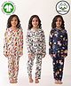 Anthrilo 100% Organic Cotton Knit Pack Of 3 full Sleeves Unicorn & Panda Printed Coordinating Night Suits - White & Navy Blue