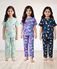 Anthrilo 100% Organic Cotton Knit Pack Of 3 Half Sleeves Ice Cream Unicorn & Dinosaur Printed Coordinating Night Suits - Purple Aqua & Navy Blue