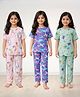 Anthrilo 100% Organic Cotton Knit Pack Of 3 Half Sleeves Unicorn & Butterfly Printed Coordinating Night Suits - Pink Green & Purple