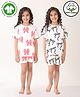 Anthrilo 100% Organic Cotton Knit Pack Of 2 Half Sleeves Bow Printed Coordinating Night Suits - White