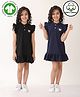 Anthrilo 100% Cotton Knit Pack Of 2 Frill Sleeves Heart Glitter Printed Dresses - Black & Navy Blue