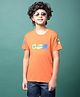 CRIMSOUNE CLUB Cotton Woven Half Sleeves Fury Text Back Printed Tee - Orange