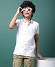CRIMSOUNE CLUB Cotton Woven Half Sleeves Abstract Printed Polo Tee - Beige