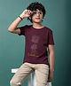 CRIMSOUNE CLUB Cotton Woven Half Sleeves Frog Printed Tee - Wine