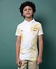 CRIMSOUNE CLUB Viscose Woven Half Sleeves Abstract Printed Polo Tee - Orange & White