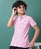 CRIMSOUNE CLUB Cotton Woven Half Sleeves Leaves Printed Polo Tee - Pink