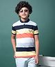 CRIMSOUNE CLUB Cotton Woven Half Sleeves Striped Polo Tee - Multi Colour