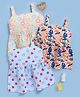 TOONYPORT Cotton Knit Pack Of 3 Sleeveless Floral & Apples Printed Dresses - Multi Colour