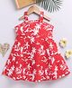 TOONYPORT Cotton Knit Sleeveless Palm Trees Printed Dress - Red
