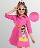 Hola Bonita Cotton Woven Three Fourth Sleeves Shirt Dress With Girl Print & Belt - Pink
