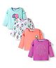 Bonfino 100% Cotton Knit Full Sleeves T-Shirt with Floral Print & Frill Detailing  Pack of 4 - White Peach & Blue