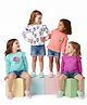Bonfino 100% Cotton Knit Full Sleeves T-Shirt with Floral Print & Frill Detailing  Pack of 4 - White Peach & Blue
