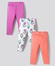 Bonfino 100% Cotton Knit Full Length Leggings with Floral Print Pack of 3 - White Pink & Peach
