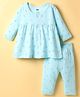 Simply Sinker Knit Full Sleeves Co-ords Night Suit with Bird Print - Aqua Blue
