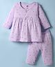 Simply Sinker Knit Full Sleeves Front Open Co-ord Night Suit with Rabbit Print - Lilac
