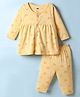 Simply Sinker Knit Full Sleeves Front Open Co-ord Night Suit with Rabbit Print - Yellow