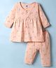 Simply Sinker Knit Full Sleeves Front Open Co-ord Night Suit with Duck Print - Peach
