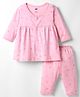 Simply Sinker Knit Full Sleeves Co-ords Night Suit with Bird Print - Pink