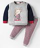 Simply Knitted Full Sleeves Pullover Sweater Set With Teddy Bear Design - Light Grey