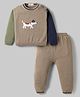 Simply Knit Full Sleeves Pullover Sweater Set With Puppy Design - Brown Melange